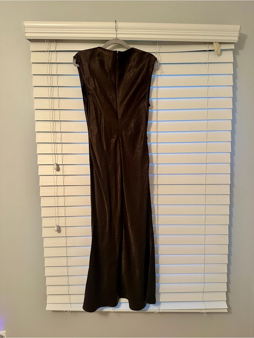 & Other Stories Satin High-Neck Midi Dress in Chocolate Brown - Picture 4 of 5
